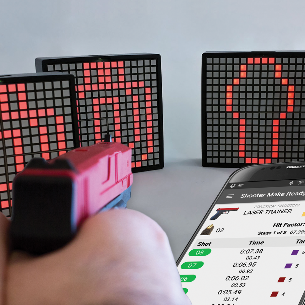 Dry fire shooting laser targets with a SIRT pistol, Shooter Make Ready app.
