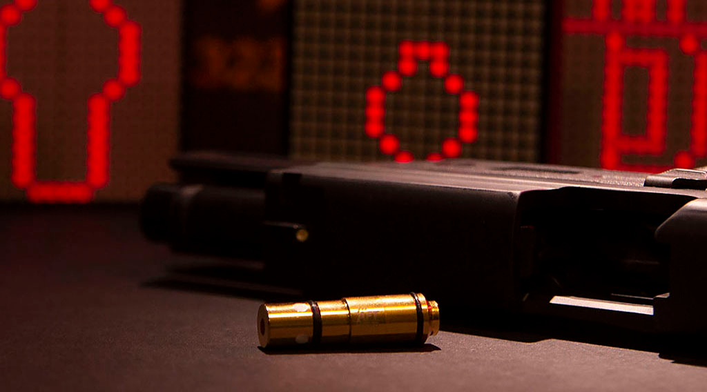 Dry fire training RedShot laser cartridge splash.